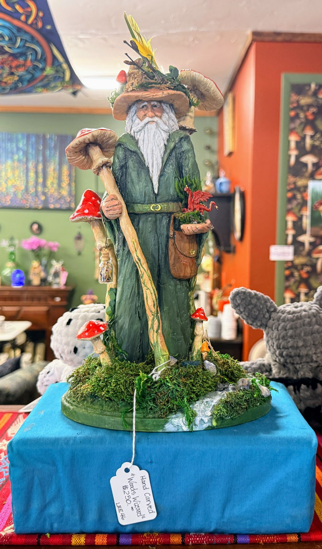 Green Wooden Wizard with Mushrooms LEE46