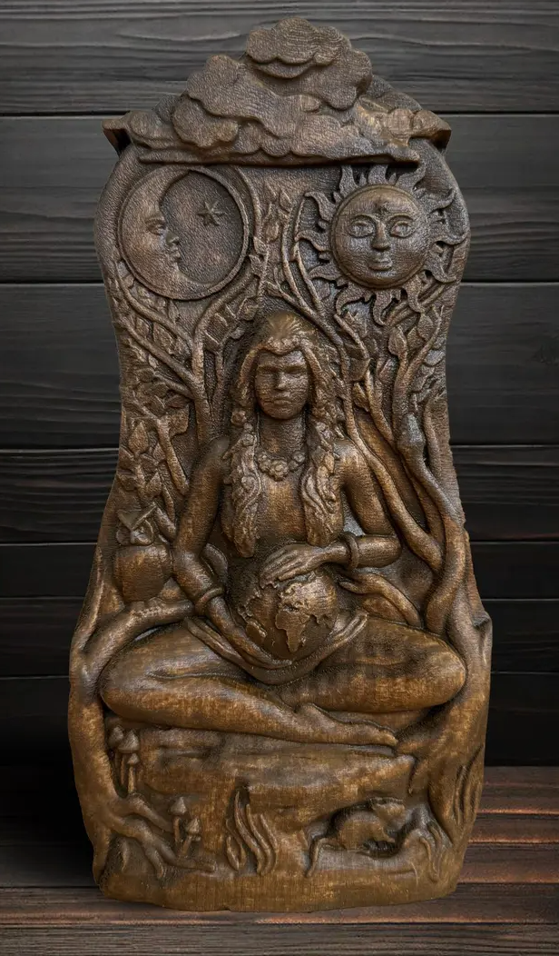 Natural Hand Carved Solid Wood Deity Goddess Status Altar Display Piece RC304