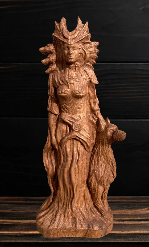 Natural Hand Carved Solid Wood Deity Goddess Status Altar Display Piece RC304