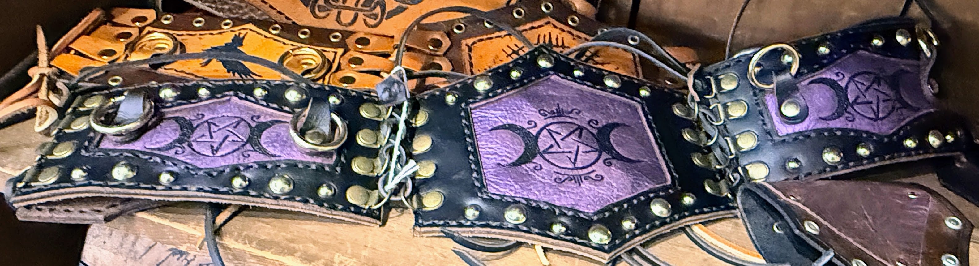 Moon Phase Purple Double Layer Leather Handcrafted Belt OM02