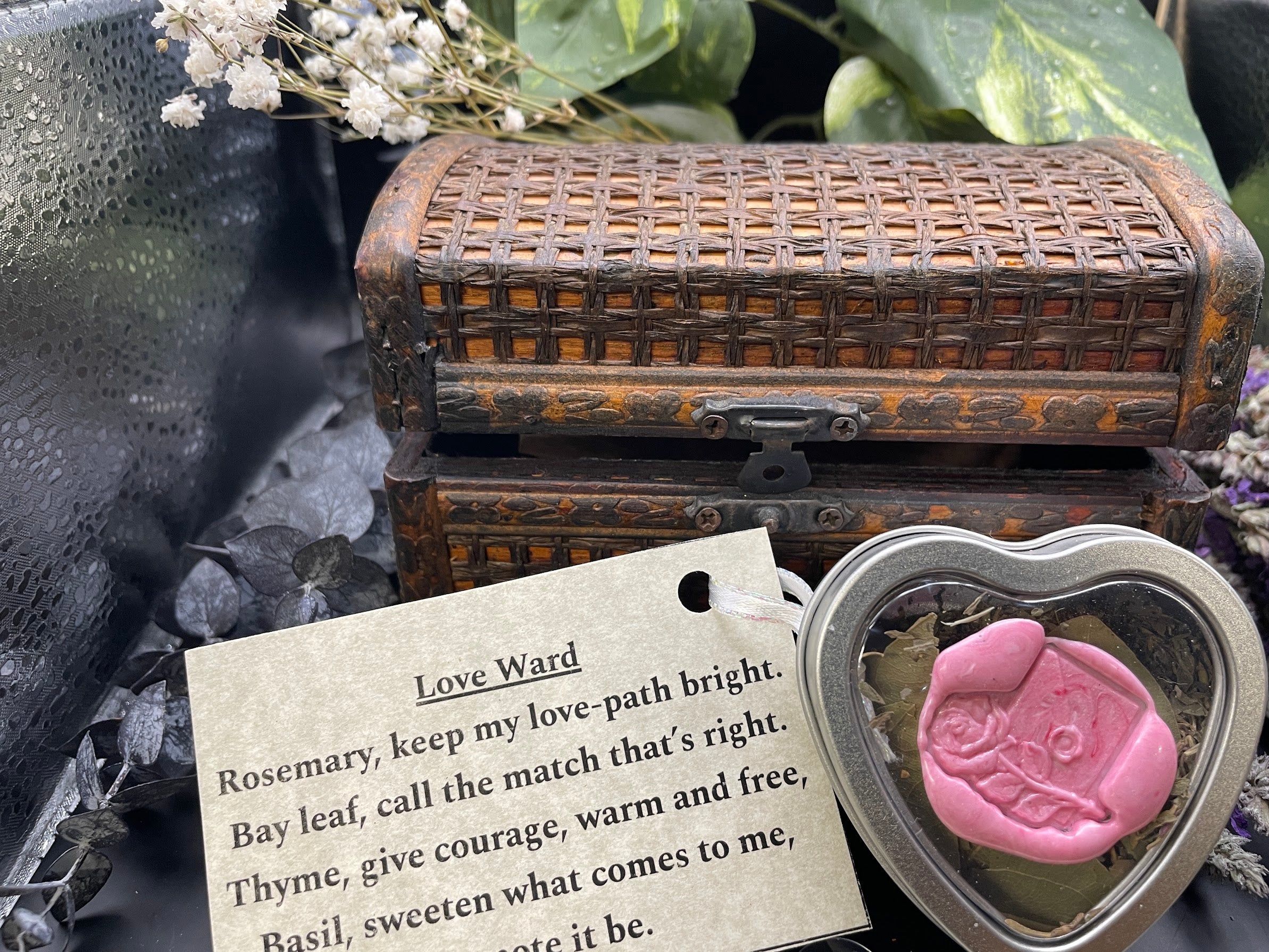 Heart Shaped Tin with Herbs and Heart Shaped Rock Love Spell SSC235
