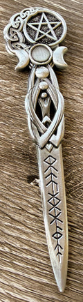 Silver Moon Goddess Athame Six Inches Triple Moon Phases RC307