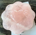 Rose Quartz Paperweight Disk Carving Hands Flowers Three Inch Diameter RC308
