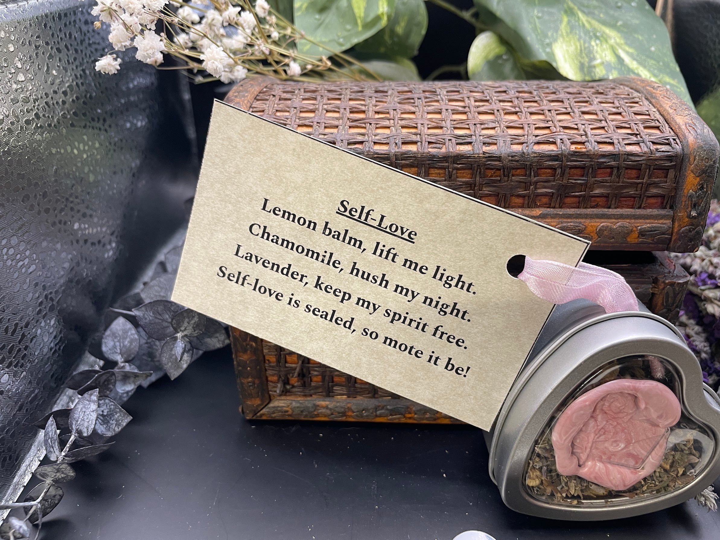 Heart Shaped Tin with Herbs and Heart Shaped Rock Love Spell SSC235